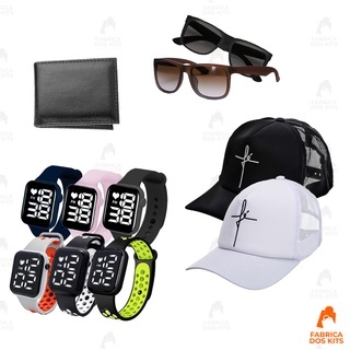 Kit Masculino Relógio Digital Prova Dagua + Óculos Just + Carteira + Boné Muito Barato