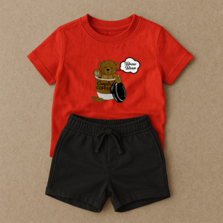 Camiseta Infantil Várias Cores Conjunto Para Menino Menina Bermuda em Moletom Preta Ursinho Café em Oferta na Shopee