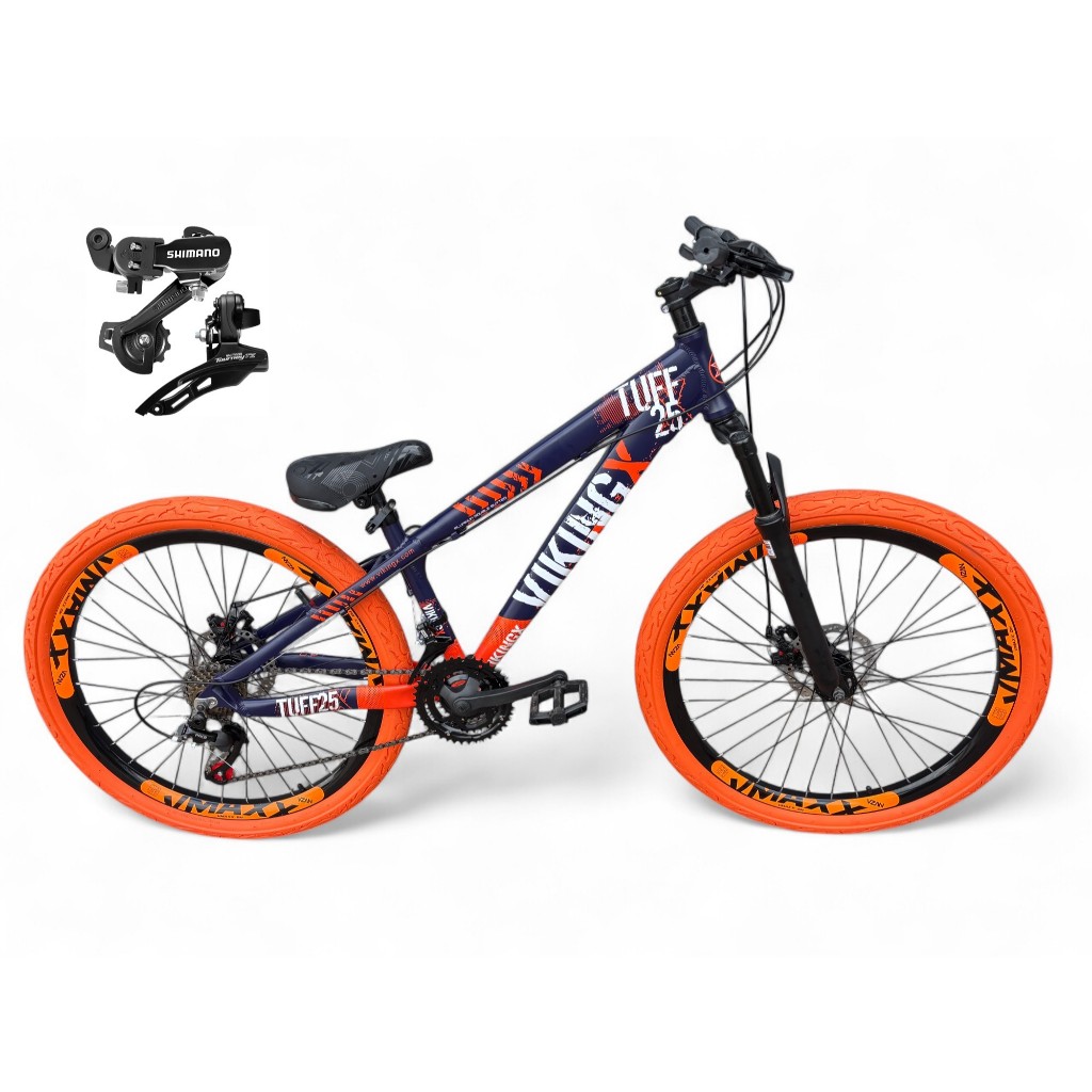 Bicicleta Aro 26 Vikingx Tuff X25 Câmbios Shimano 21v Freio a Disco Freeride Downhill Aro Vmaxx DH Pneu Flame