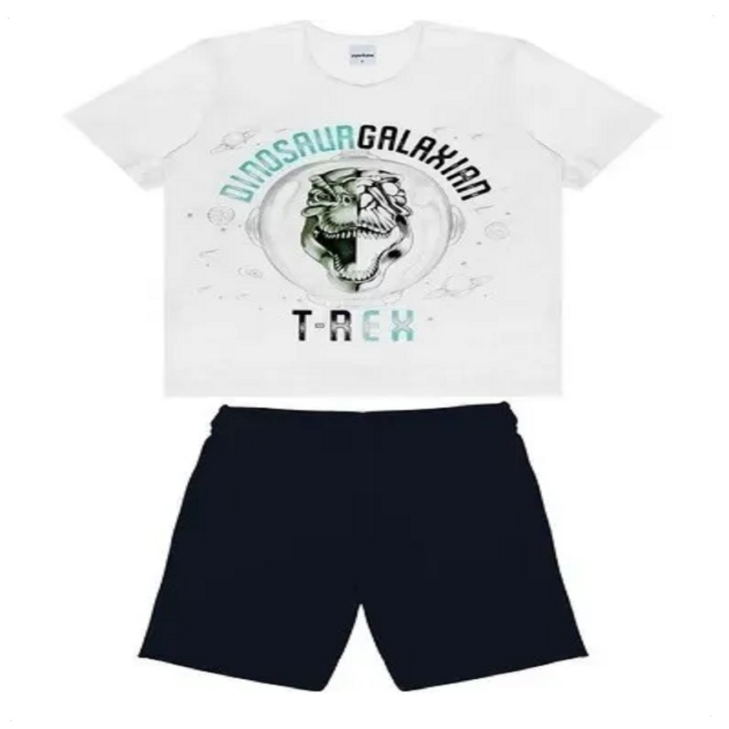 Camiseta E Bermuda Conjunto Menino De Algodão Dinossauro