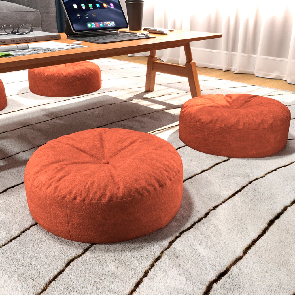 Imagem kit 2 Almofadas redondas de meditação espessas Removíveis e laváveis estilo tufted tatame terracota
