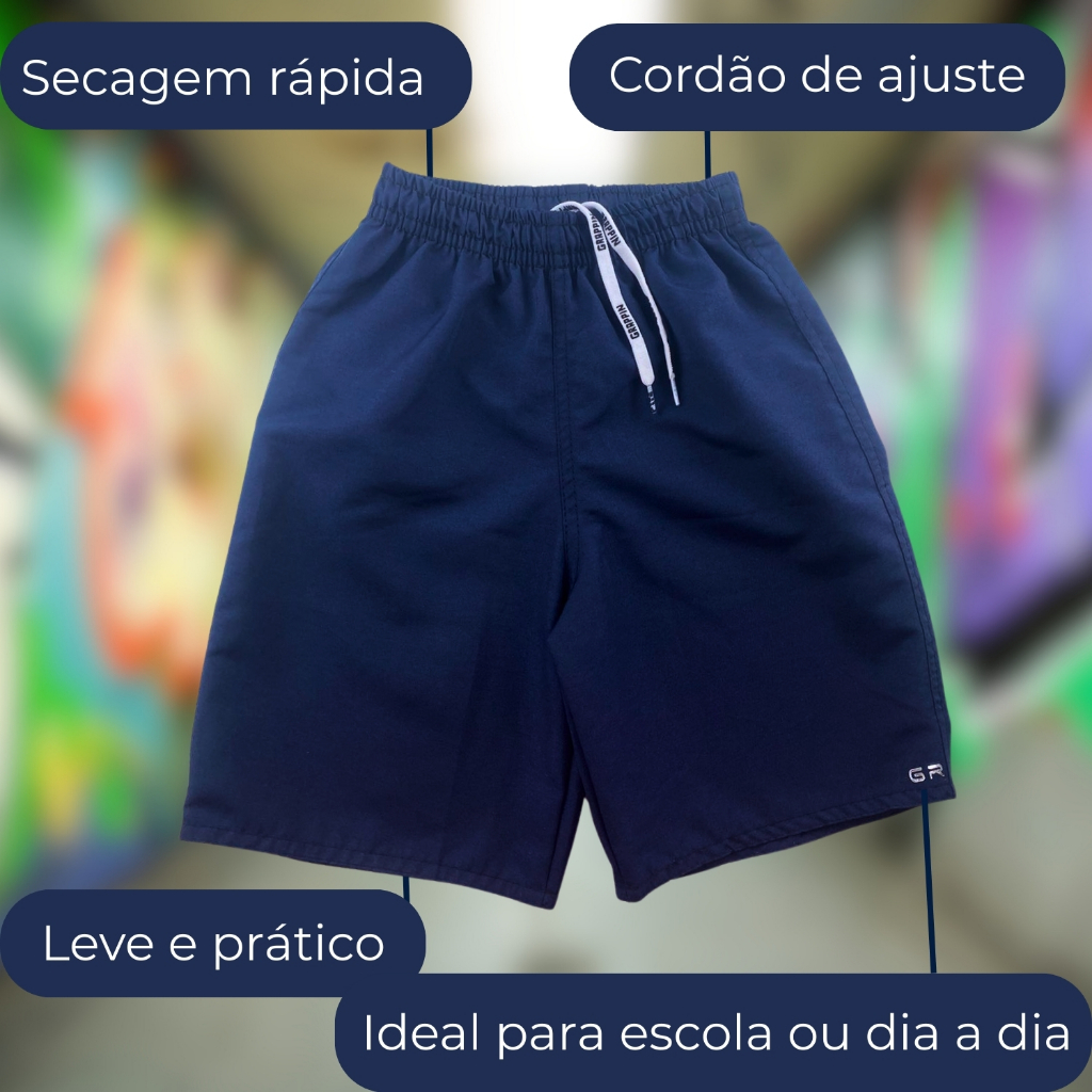 Bermuda Infantil Tactel Menino Básica Lisa Secagem Rápida