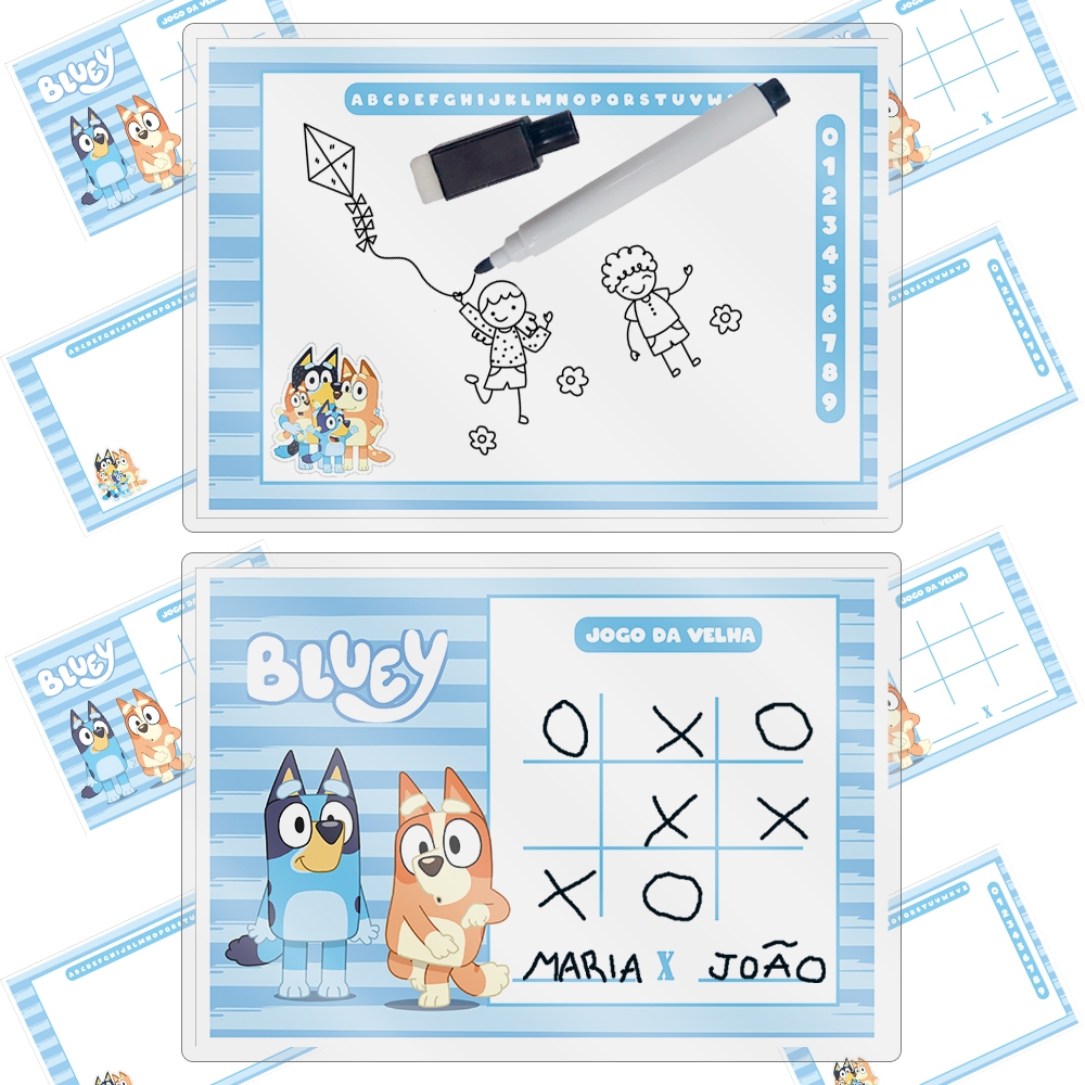 10 Kits de Lousinhas no Tema Bluey  Fundo Menina e Menino com Canetinha