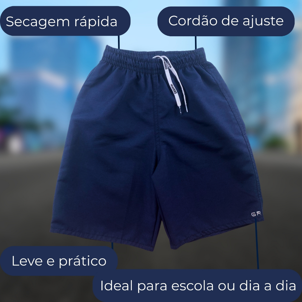 Bermuda Infantil Tactel Menino Básica Lisa Secagem Rápida em Oferta na Shopee
