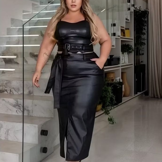 SAIA DE COURINO MIDI PLUS SIZE COM FENDA NA FRENTE, ACOMPANHA CINTO SEM FIVELA. em Oferta na Shopee