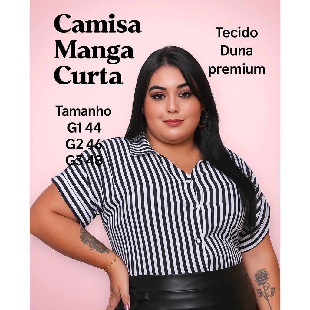Blusa feminina Pluz Size Camisa manga curta Tecido duna Premium em Oferta na Shopee