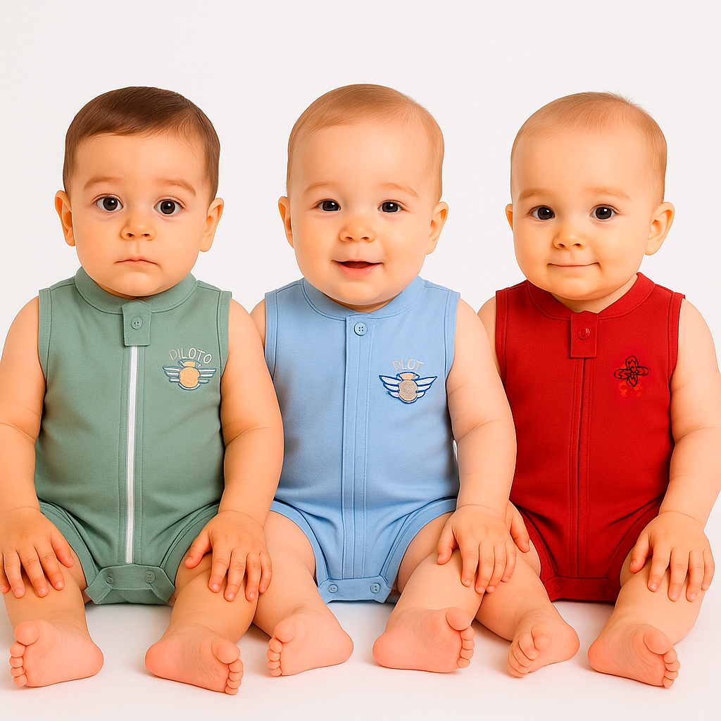 Kit 3 Macacão Infantil Bebê Menino Básico Super Confortável e Leve Lançamento