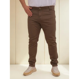 Calça Masculina Plus Size Tradicional de Sarja Marrom em Oferta na Shopee