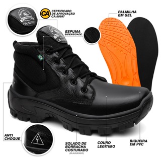 Coturno de segurança impermeavel couro legitimo com CA + palmilha gel bico PVC trilha antichoque e antiderrapante 33a46 em Oferta na Shopee