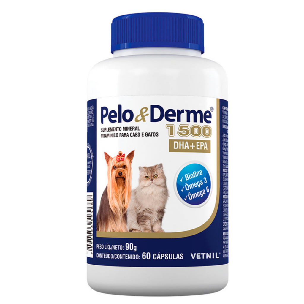 Pelo E Derme 1500 Com 60 Cápsulas Cães E Gatos Vetnil