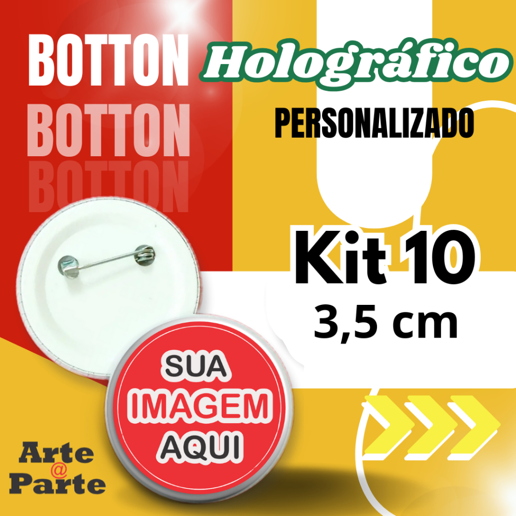 5 A 10 Bottons Holográficos personalizados com logo ou fotos, botton, broches