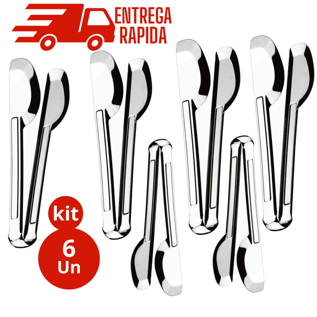 Kit 6 Pegador Universal de Cozinha em Aço Inox 20cm  Profissional para Salada, Carne, Frios e Pão Utensilio de Cozinha