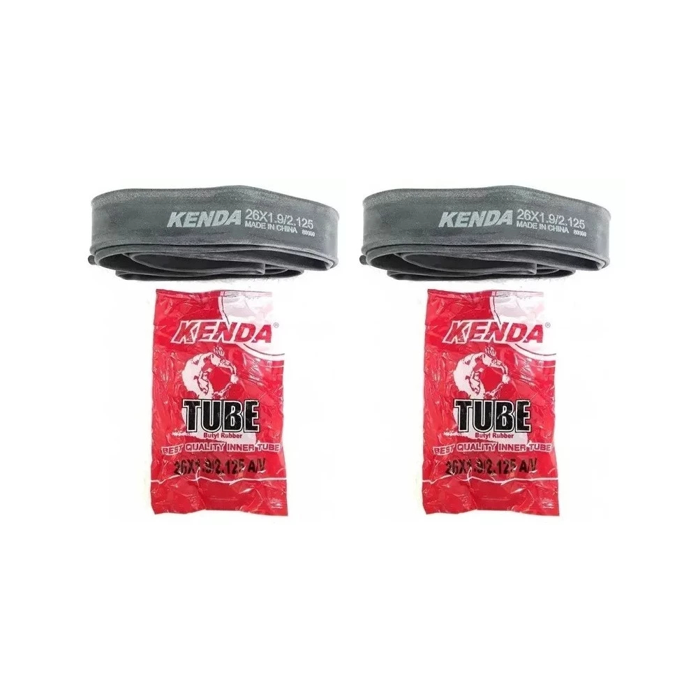 Par Câmara de Ar Kenda Válvula Schrader (Bico Grosso) Bike Aro 26 Pneu Medida 1.75 Até 2.125