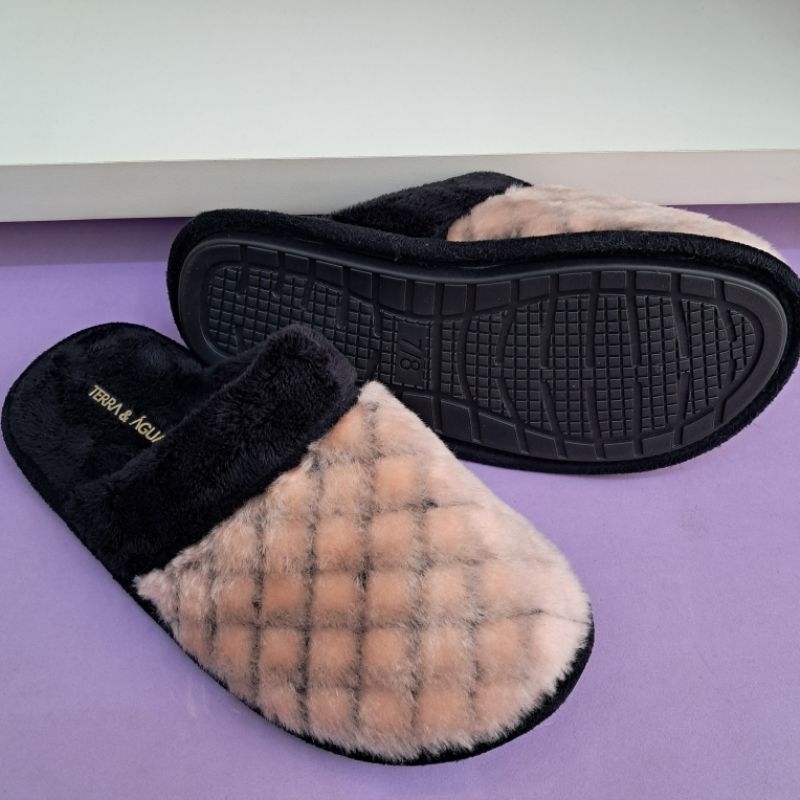 Pantufa de Pelúcia Terra E Água Feminino Chinelo de Quarto Confortável Antiderrapante PROMOÇÃO