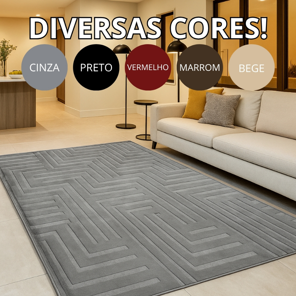 Tapete de Sala 1,00m x 1,40m Itália Aveludado Premium Várias Cores Antiderrapante Moderno p/Quarto em Oferta na Shopee