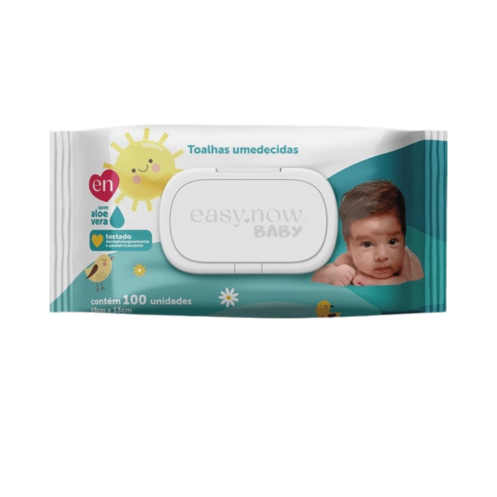Toalha Umedecida Easy Now Baby 1 Pacote de 100 Folhas com Tampa Flip Top