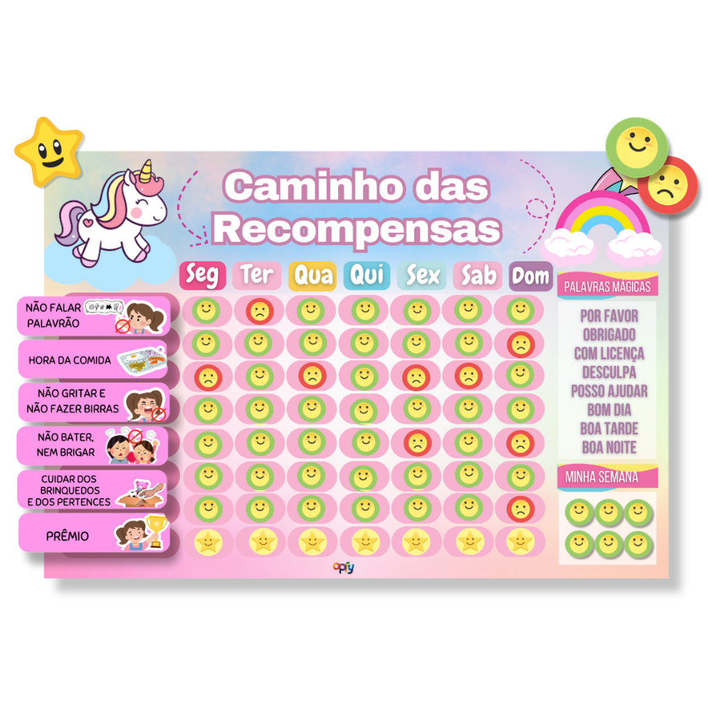 Quadro de Regras e Tarefas Infantil - Imã Unicórnio 30x40 cm para Incentivo e Organização Diária