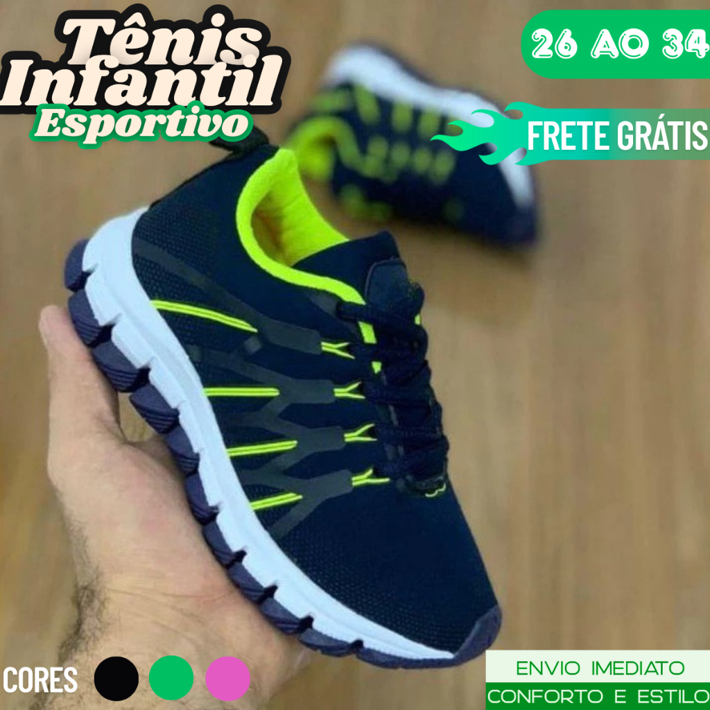 Tênis Infantil Esportivo Leve 26 ao 34 Para Se Exercitar e Brincar em Oferta na Shopee