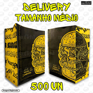 500 Un Saco Para Delivery Kraft SOS Médio 26x19x12 Preto Amarelo em Oferta na Shopee