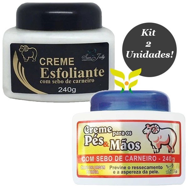 KIT 2 Unidades (Creme Para Os Pés & Mãos Com Sebo de Carneiro + Creme Esfoliante) SAN JULLY em Oferta na Shopee