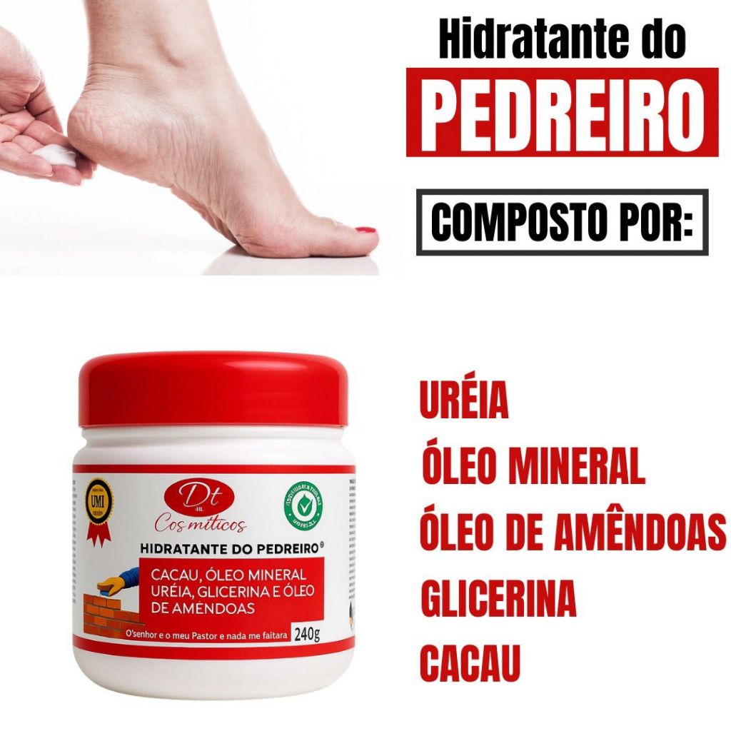 Detalhes do Creme Hidratante de Ureia do  Pedreiro Para pés Rachados ,Pele Ressecada , Mãos e Cotovelos 240g