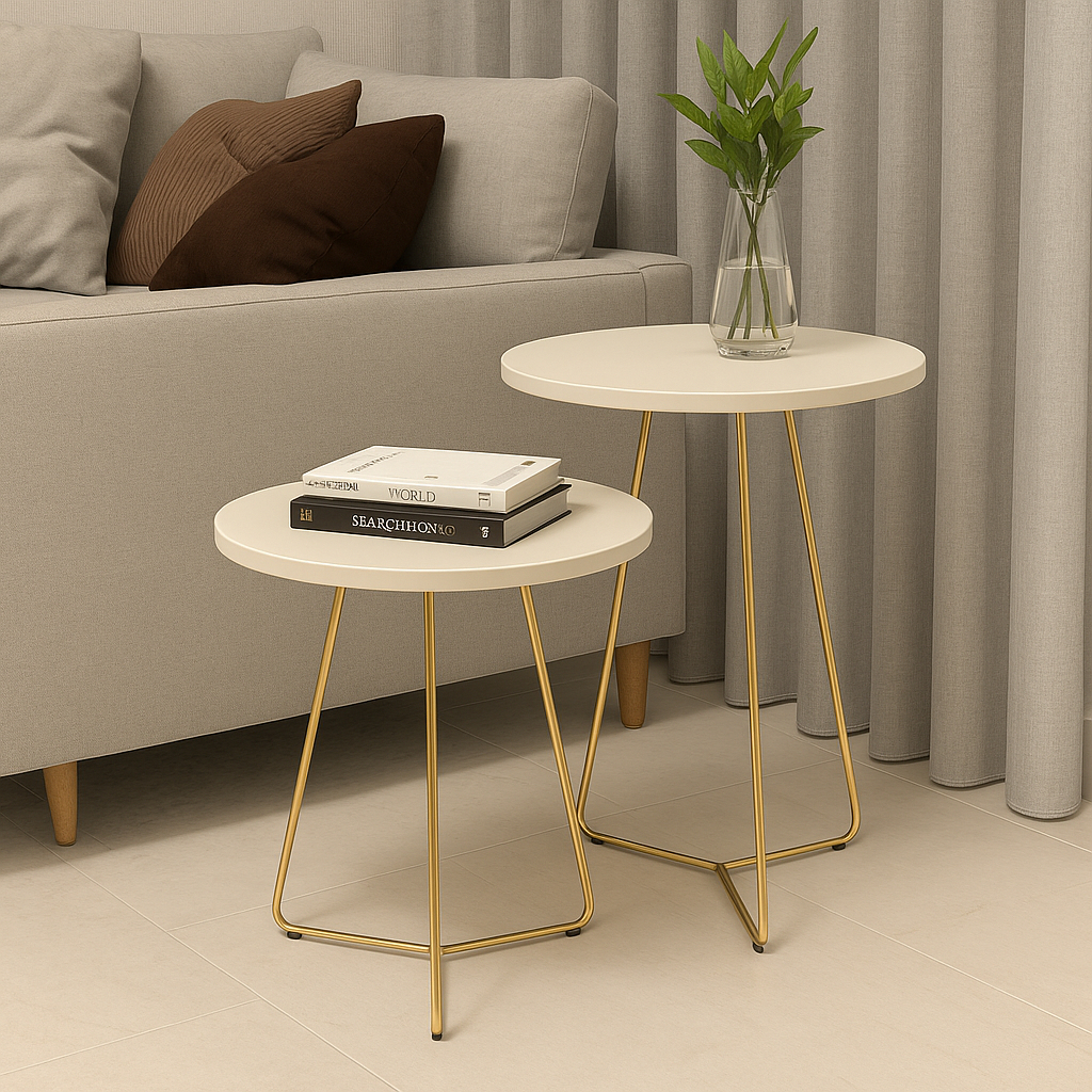 Kit 2 Mesas De Canto Apoio Lateral Pés Ferro Dourado Tripé