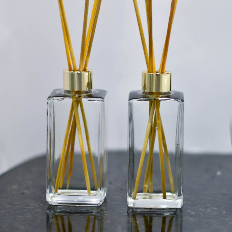 Kit 2 Frascos Vidro Cristal 250ml Retangular Square Difusor Aromas Luxo + Varetas Aromatizador