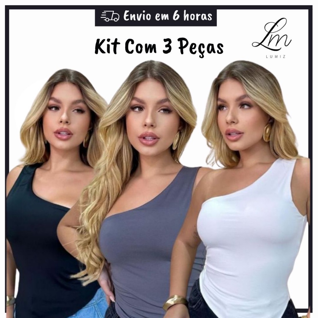 Kit 3 Blusas Feminina Mula Manca Assimétrica Um Ombro So Suplex Tendencia Blogueira Moda Elegante