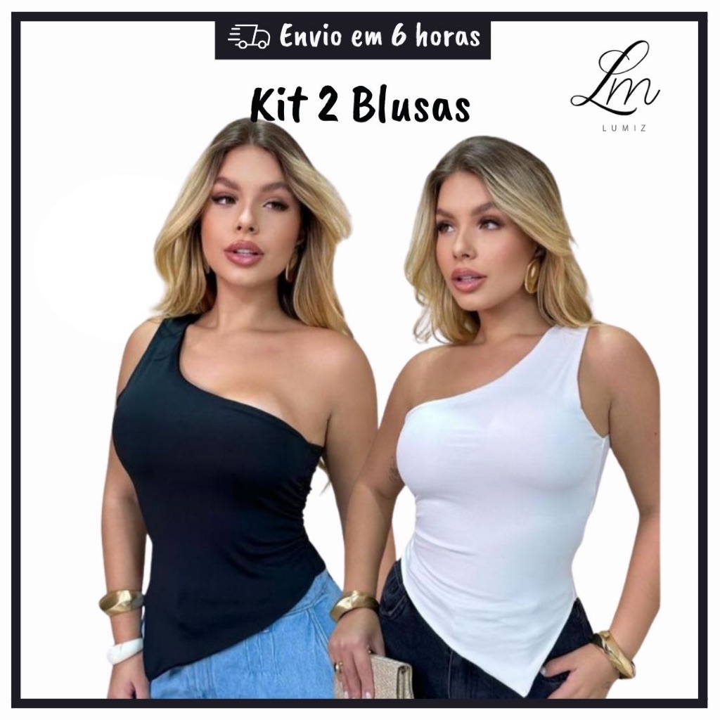 Kit 2 Blusas Feminina Mula Manca Assimétrica Um Ombro So Suplex Tendencia Blogueira Moda Elegante