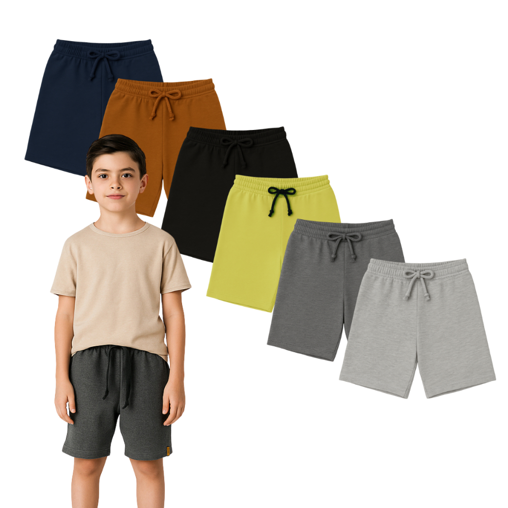 Kit 5 Bermuda Infantil Juvenil Moletinho Menino Uniforme Escolar Tamanho 1 ao 16