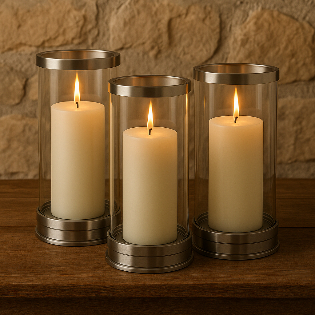 Kit 3 Suportes Para Vela 7 Dias 18 cm Vidro e Alumínio