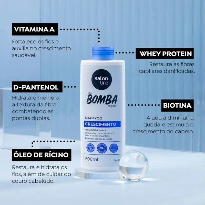 Shampoo Salon Line SOS Bomba Original 500ml Crescimento Capilar Acelera o Crescimento Fortalecimento