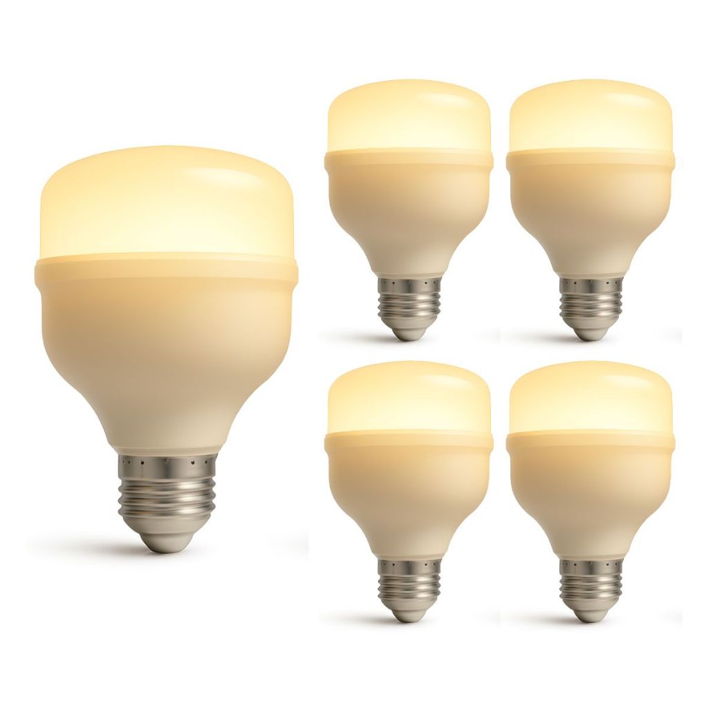 Kit 5 Lâmpada Led Bulbo 50w 3000k Branco Quente Bivolt 110v 220v Luz Amarela Aconchegante Econômica