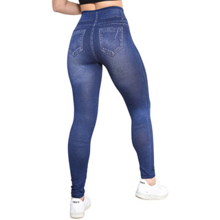 Legging Jeans Feminina Com Bolso fake Atrás leg fake imita jeans da academia ao casual