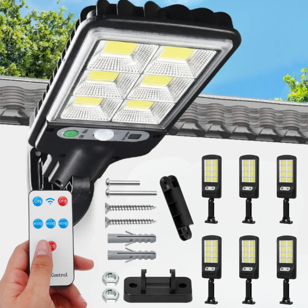 Luminária Refletor Solar LED 120 Leds Externa com Sensor de Presença 6 Refletore