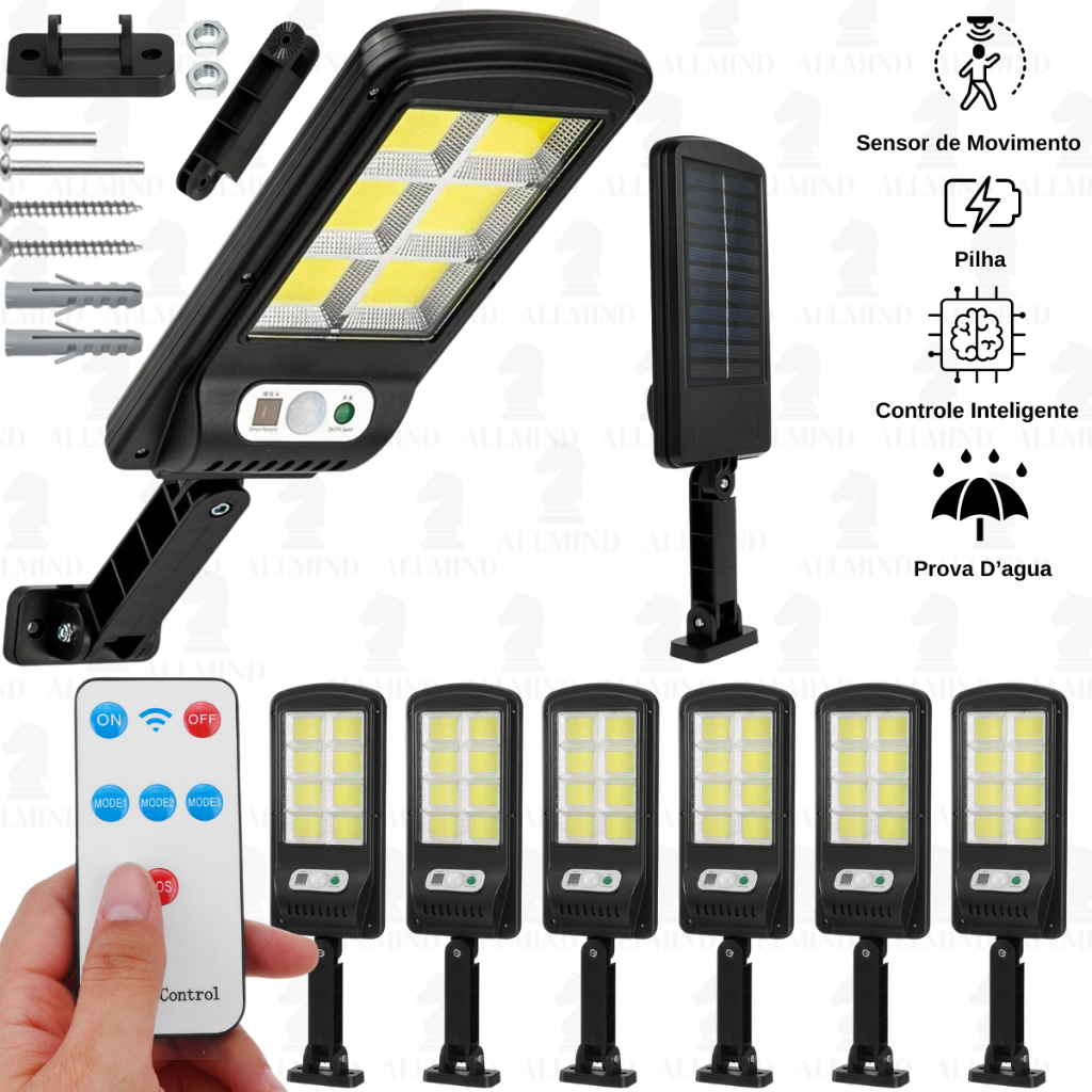 Refletor Solar LED 120 Led Externo Controle Remoto Sensor de Movimento Refletores Prova D’água