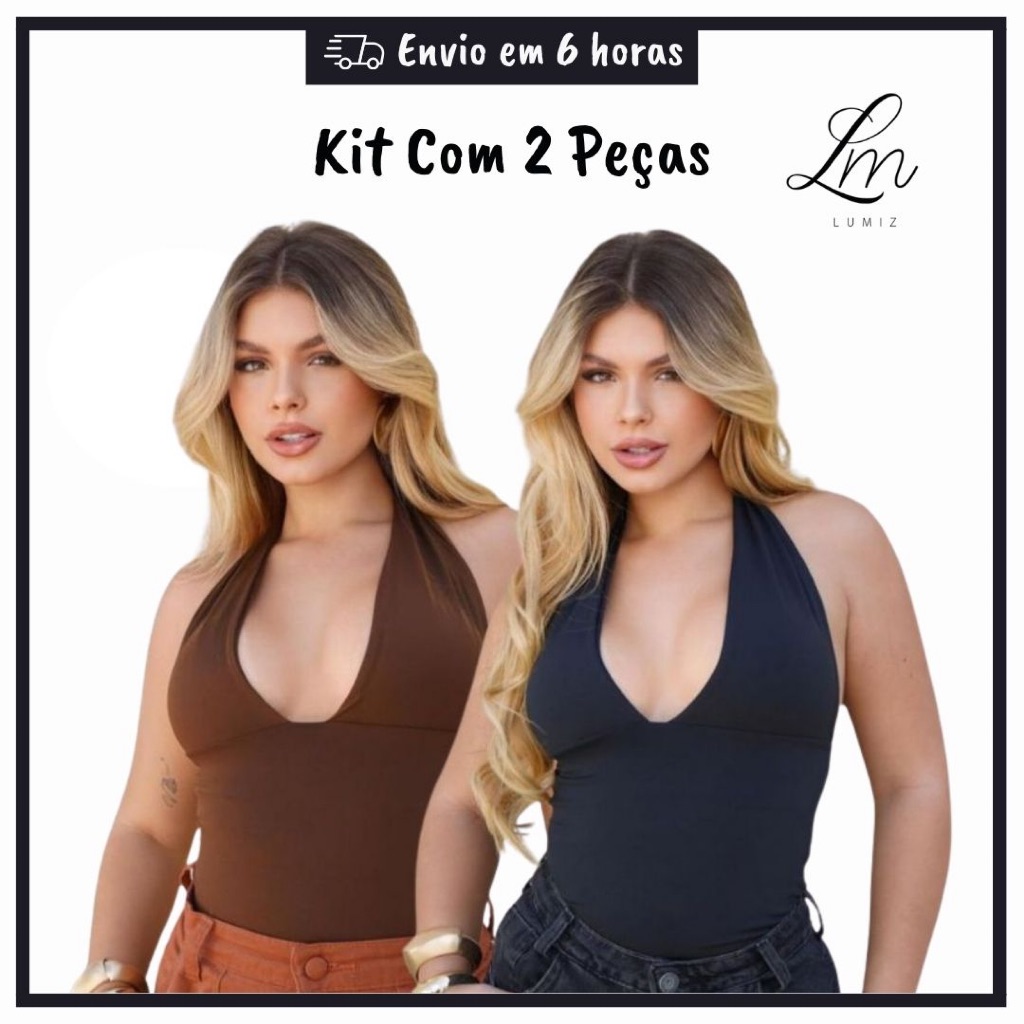 Kit 2 Blusa Cropped Feminina Com Amarração Frente Única Suplex Decote Moda Gringa Verão Blogueira