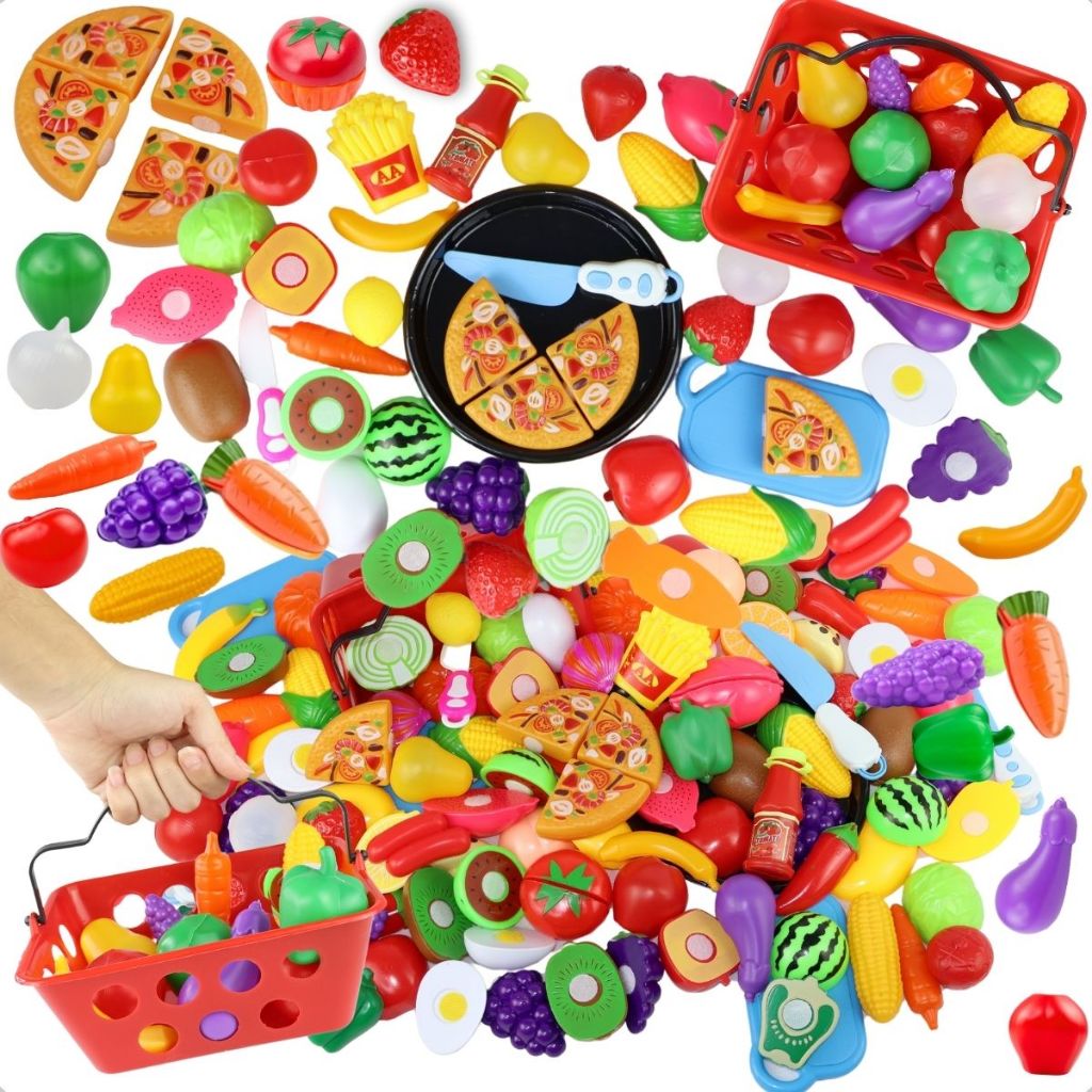 Brinquedo Educativo Kit Cozinha Infantil Com Frutas E Legumes 30 Peças de Corte para Crianças
