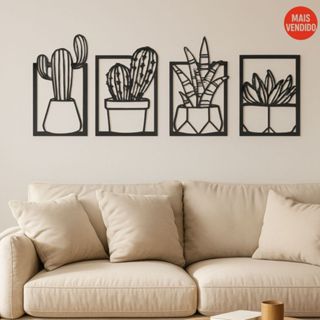 kit 4 Quadros Cacto Vazados Decorativo Sala Quarto Mdf Parede em Oferta na Shopee