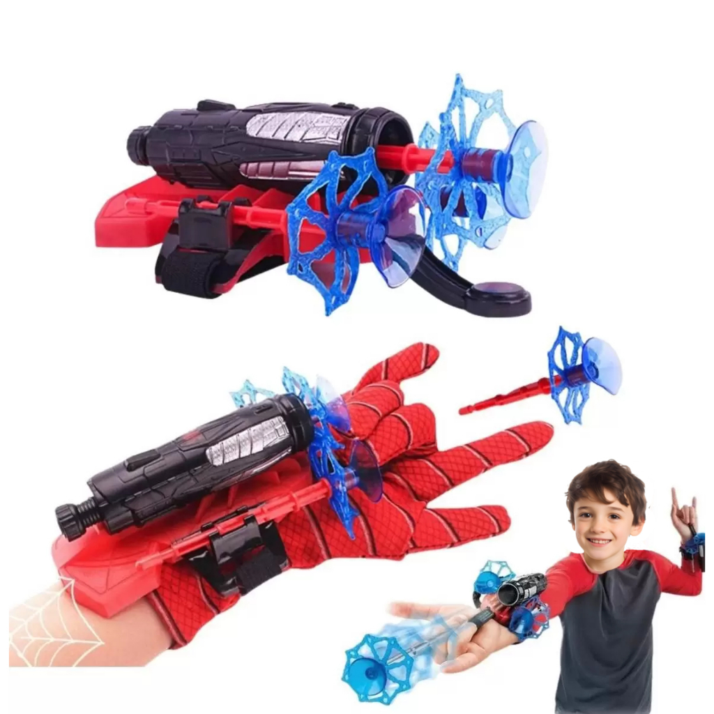 Kit 2 Brinquedo Luvas Aranha Lançador De Teia Infantil Menino Presente Criança Cosplay Spider Fantasia Super Heroi