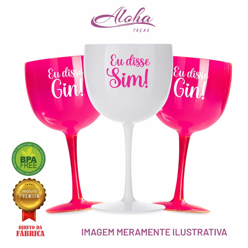 Kit 12 Taças Gin Vodka 580ml Acrílica Personalizadas Eu disse Sim Gim Chá de lingerie despedida de solteira Bride Noiva
