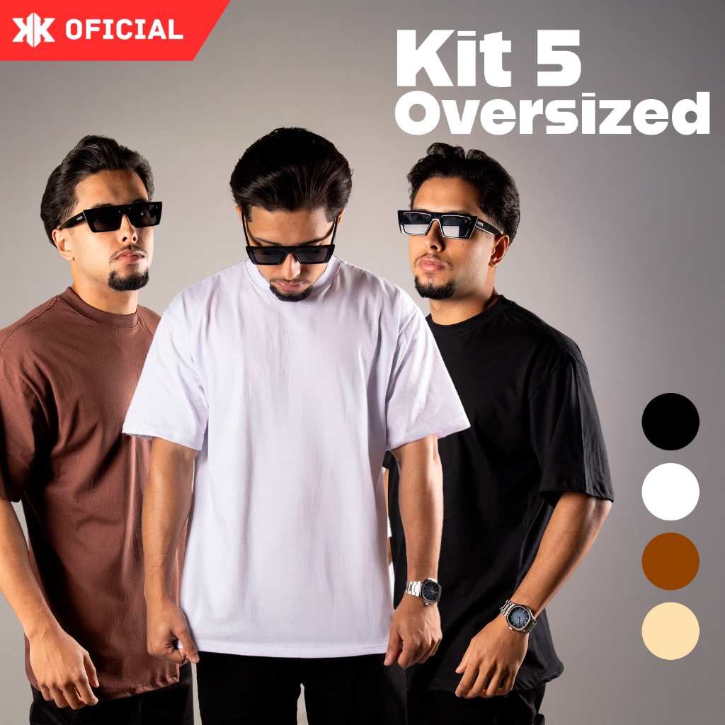 Kit 5 Camiseta Oversized Masculina Premium 100% Algodão Gola Grossa Streetwear Lisa Basica Caimento