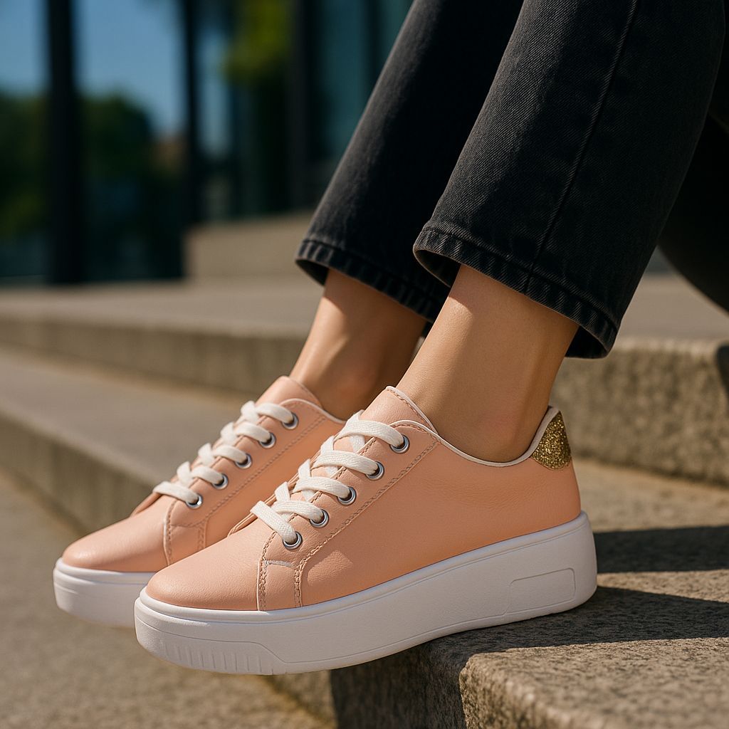 Tênis Plataforma Casual Feminino Jeans Sola Reta Brilho Confortável Promoção Envio 24h