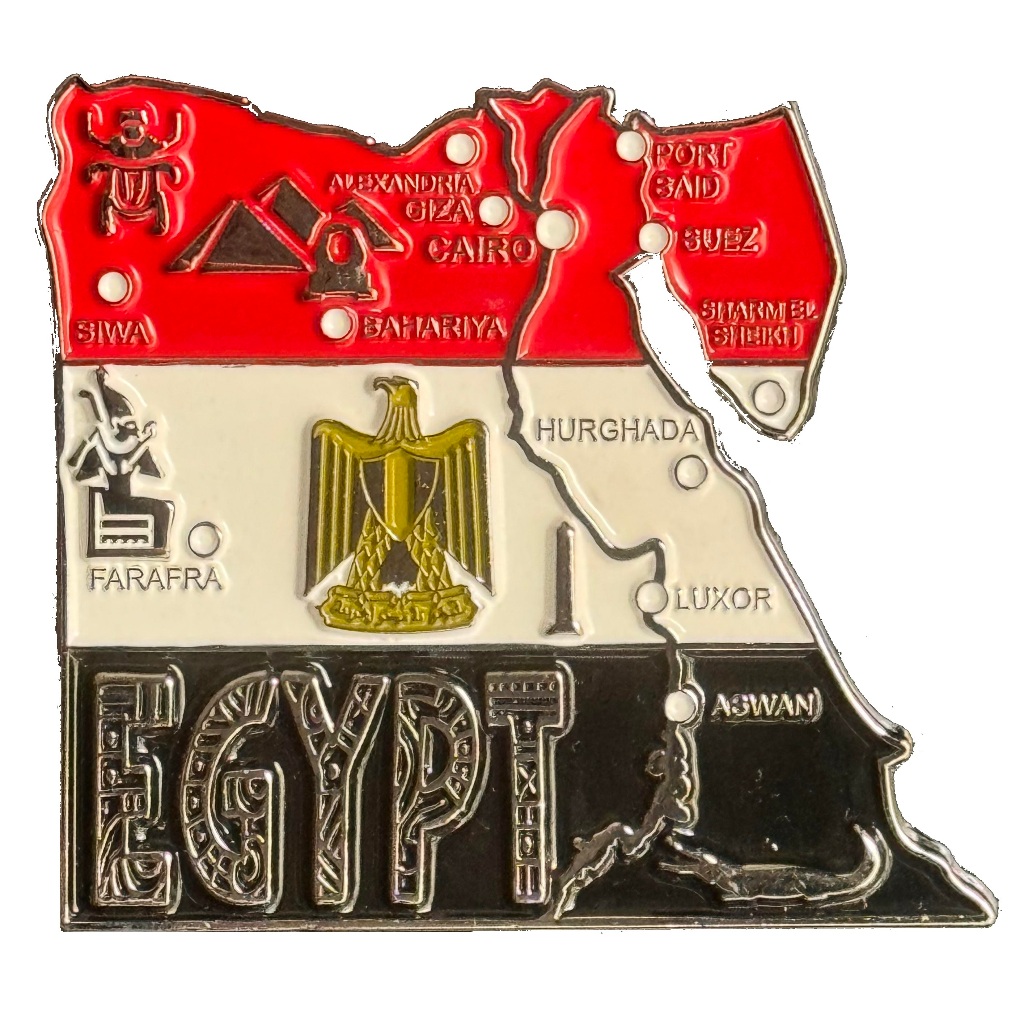 Imã Egito com Mapa, Bandeira, Cidades e Símbolos - Imã de Geladeira Metal Egito Cairo