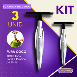 Furador de Coco Inox Kit 3, 2 ou 1 Peça Abridor Fura Coco em Casa Praia Bare e Restaurante em Oferta na Shopee
