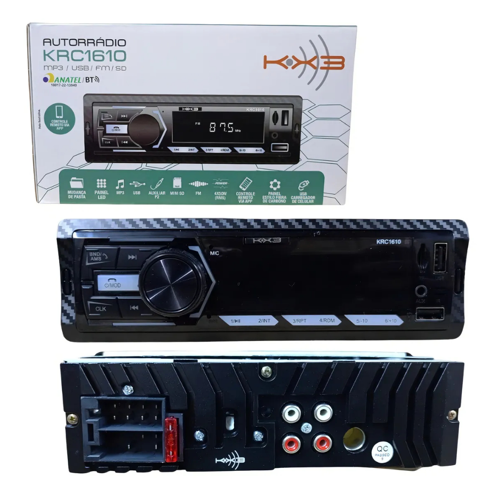 Rádio MP-3 Som Automotivo Com Usb / Bluetooth / Carregador USB / 4 x 50 RMS