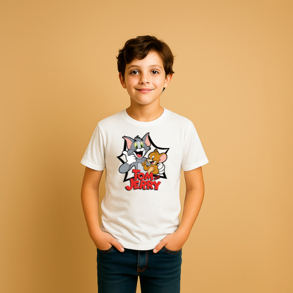 Camiseta Blusa Tom e Jarry Branca Infantil Personalizada Desenho Animado Algodão Estampada