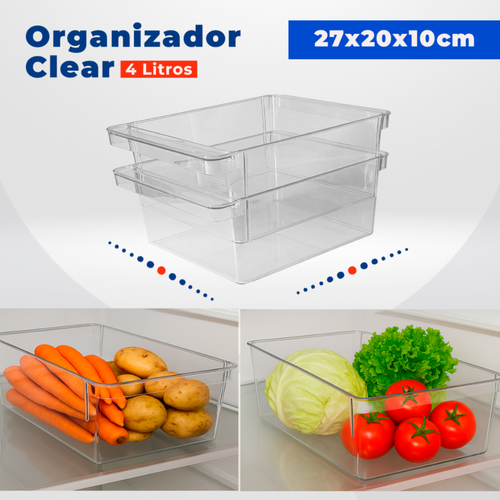 2 Organizadores Acrílico Multiuso Com Puxador para Armário Cozinha Geladeira 27x20x10