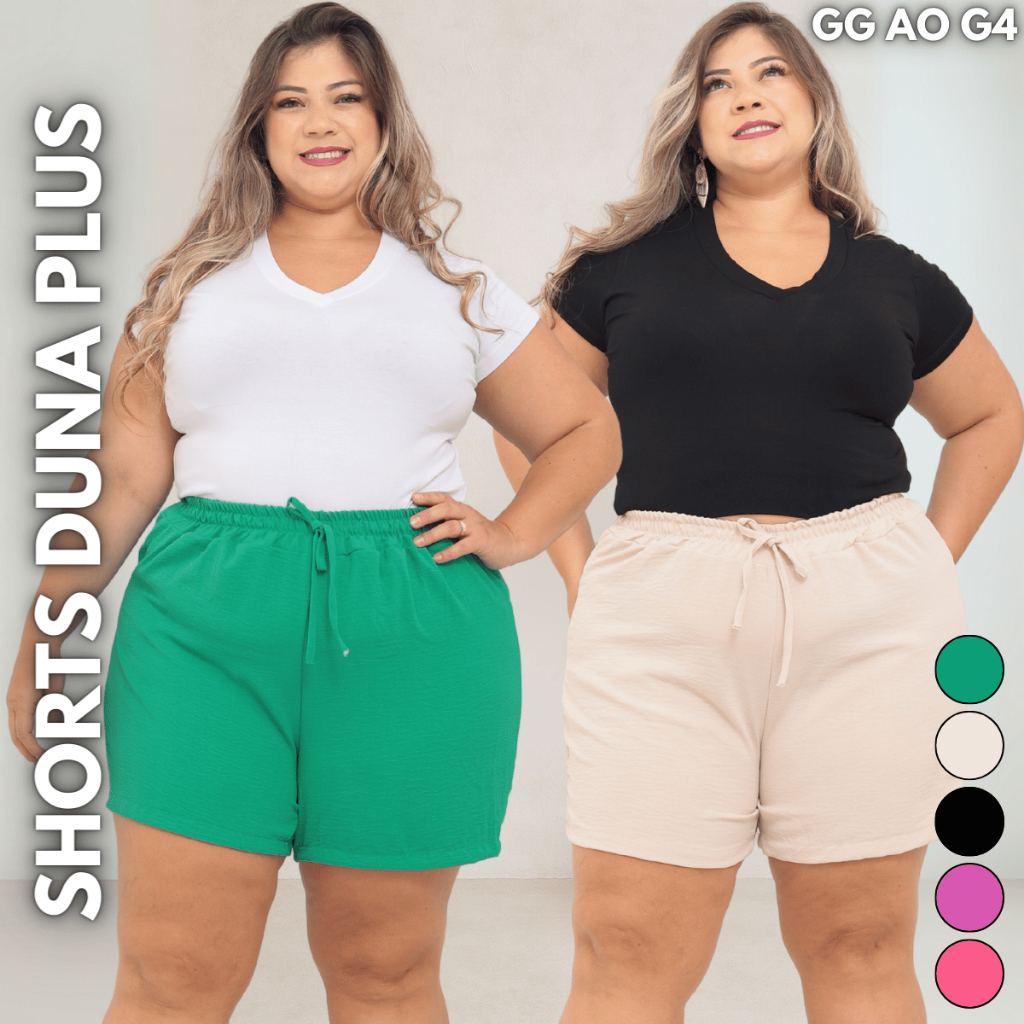 Bermuda Shorts Feminino Duna Confortável Saída Praia Plus Tecido Leve Preto Bege Verde Fúcsia Rosa em Oferta na Shopee