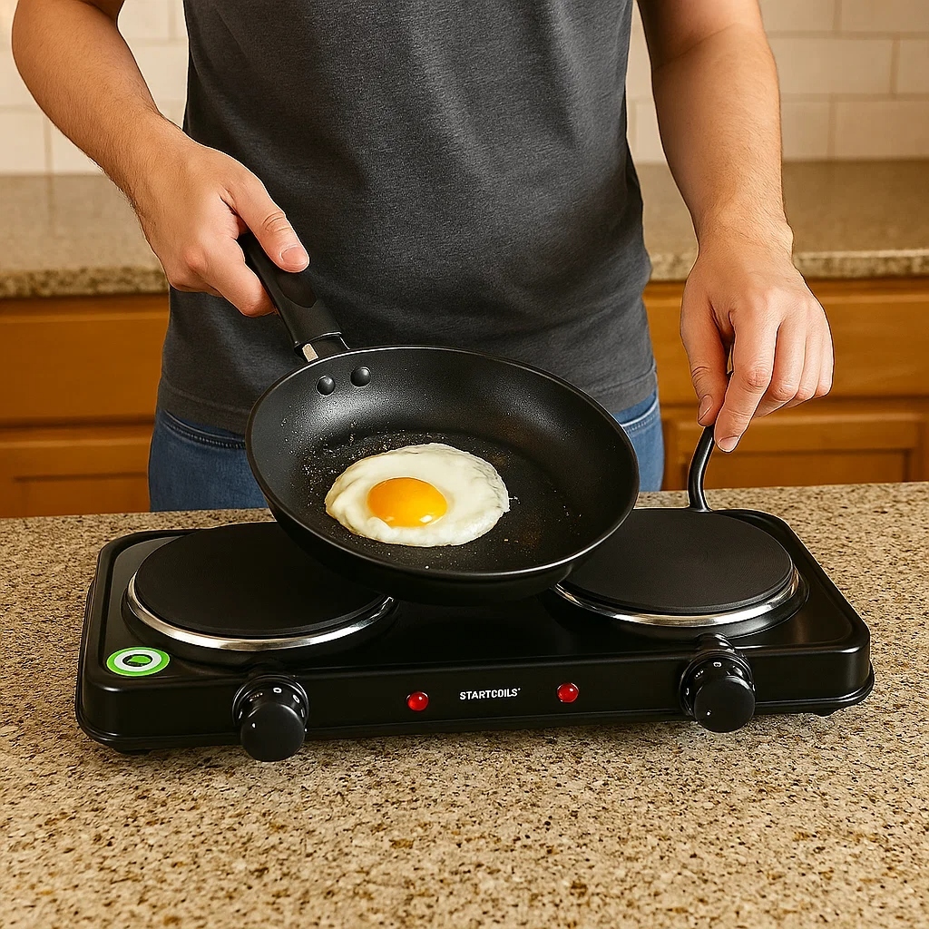Fogão Elétrico 2 Bocas ou 1 Boca Portátil Mini Chapa Grill Acampamento Comidas Aquecimento